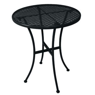 Okrągły st&oacute;ł bistro ze stali czarnej Bolero z wzorzystym blatem, wysokość około 60 cm