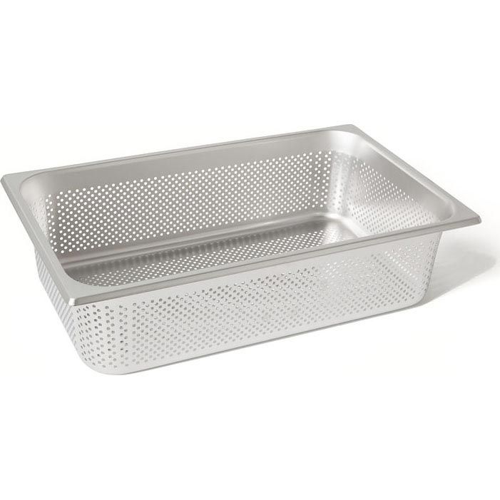 Perforowany pojemnik gastronomiczny ze stali nierdzewnej firmy Rieber - bez uchwyt&oacute;w - 1/1 GN - 140 mm. - 11144