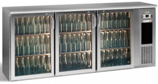 Gamko 3-glass door bottle cooling E3/222GMUCS ready-to-plug chrome steel