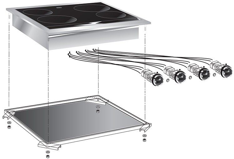 Gastro-inox roeder einbau-elektrokeramik-kochfelder, 4 zonen, 60 cm