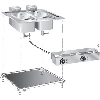 Gastro-inox roeder drop-in elektrische friteuse 10+10l 60cm 10kw met aansluitblok