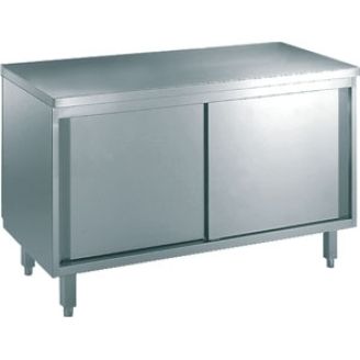 Mesa de trabajo de acero inoxidable Roeder con armario base, 600 mm de profundidad, BN100060