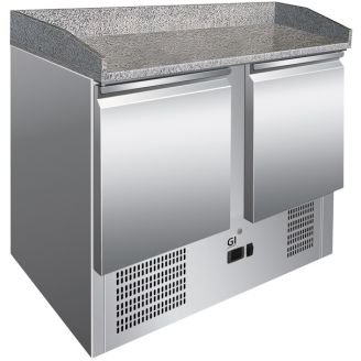 Etabli Gastro-Inox en acier inoxydable, 2 portes et plan de travail en marbre, forc&eacute;
