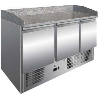 Etabli Gastro-Inox en acier inoxydable, 3 portes et plan de travail en marbre, forc&eacute;