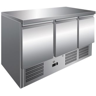 &Eacute;tabli Gastro-Inox en acier inoxydable, 3 portes, refroidissement forc&eacute;