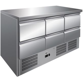 Gastro-Inox 不锈钢工作台，6 个抽屉，强制冷却