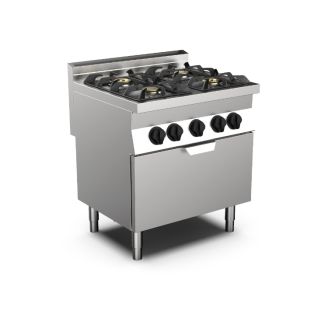 Cocina de gas Mareno m0-700 con 4 quemadores y horno de gas GN 2/1 - 80 cm