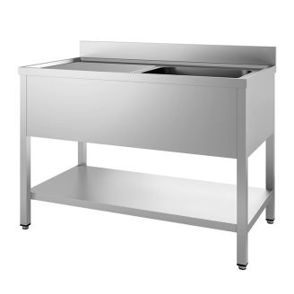 Gastro-inox diskb&auml;nk i rostfritt st&aring;l med vask (H) 1600x600x880mm