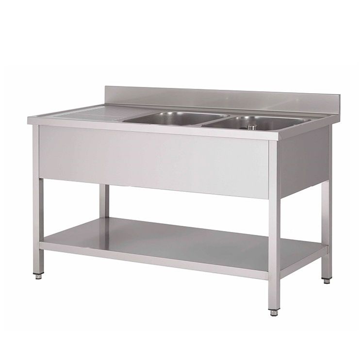 Gastro-inox RVS spoelwerktafel met 2 spoelbakken (R) 2000x700x880mm