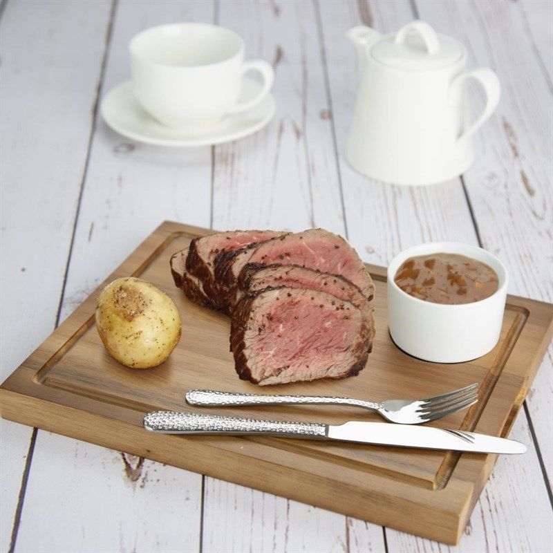 Plat &agrave; steak Olympia avec rainure en acacia 31x24cm