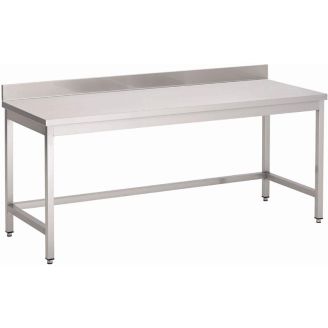 Gastro M arbejdsbord i rustfrit st&aring;l uden bundhylde med opstand bagp&aring; 85x120x70 cm