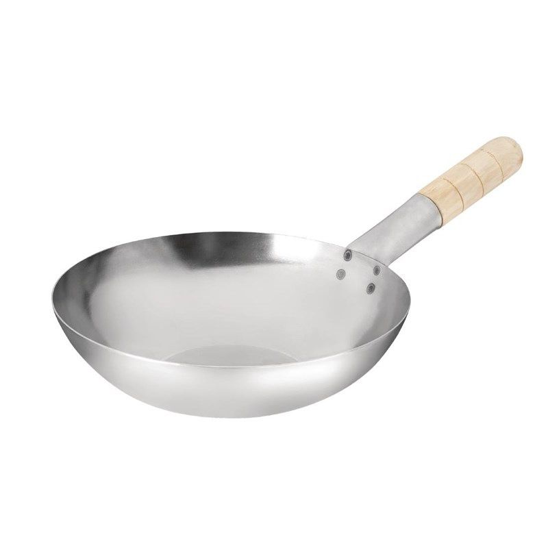 Vogue zacht stalen wok met platte bodem 25,5 cm