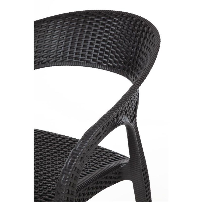 Bolero plastic rattan chair with armrest black - 4 pieces