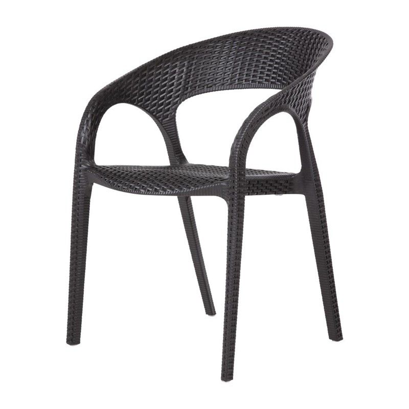 Bolero plastic rattan chair with armrest black - 4 pieces