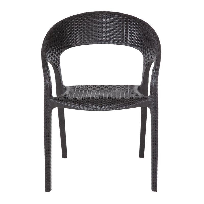 Bolero plastic rattan chair with armrest black - 4 pieces