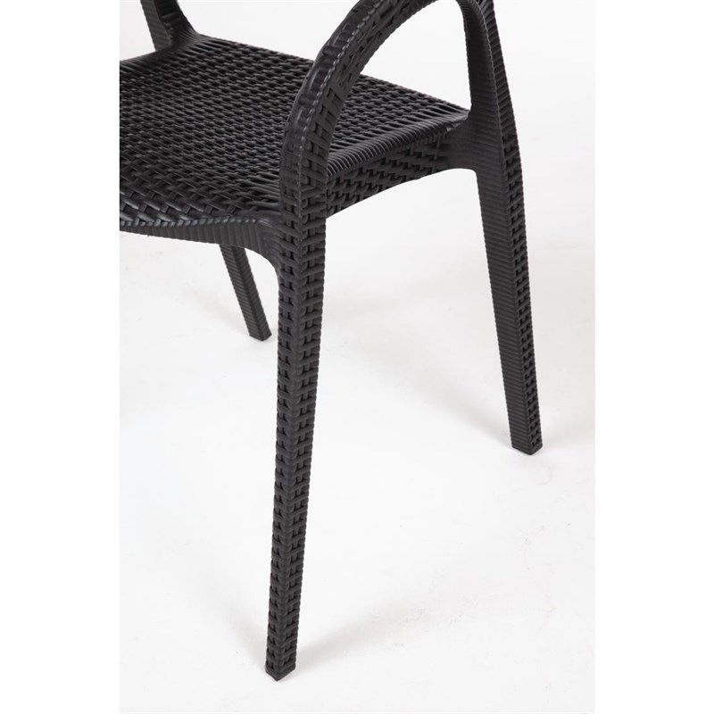 Bolero plastic rattan chair with armrest black - 4 pieces