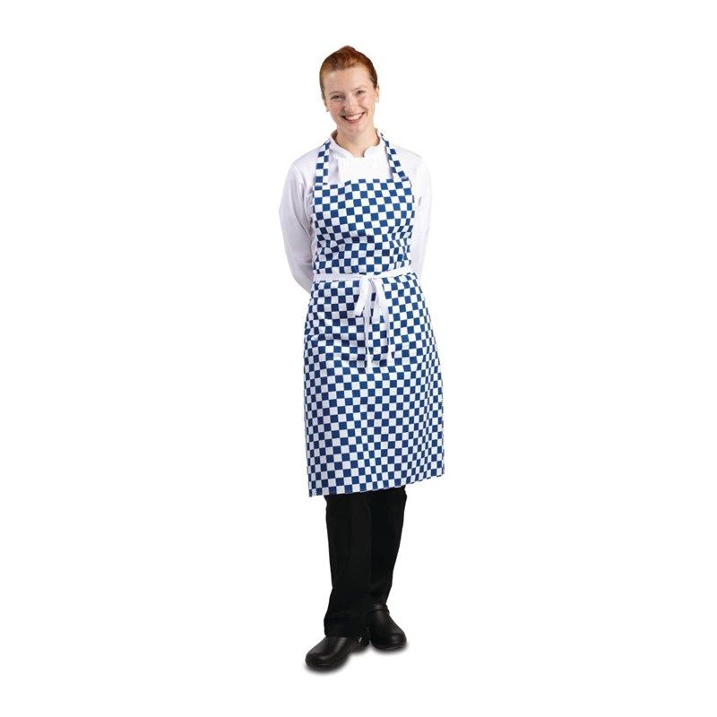 Whites halterschort blauw-wit geblokt