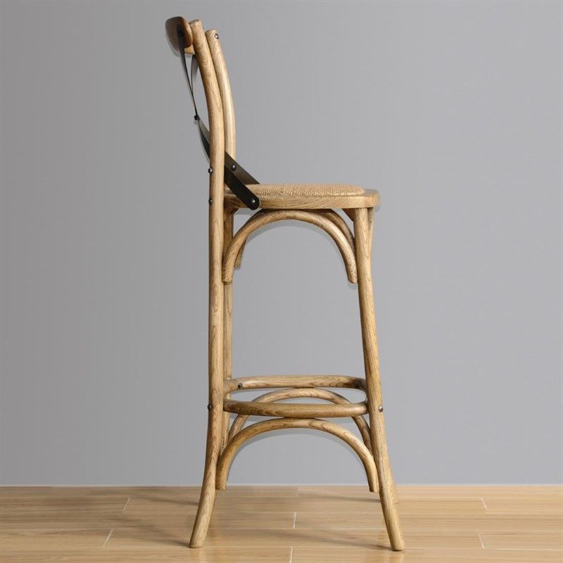 Taburete de bar Bolero de madera con respaldo cruzado natural