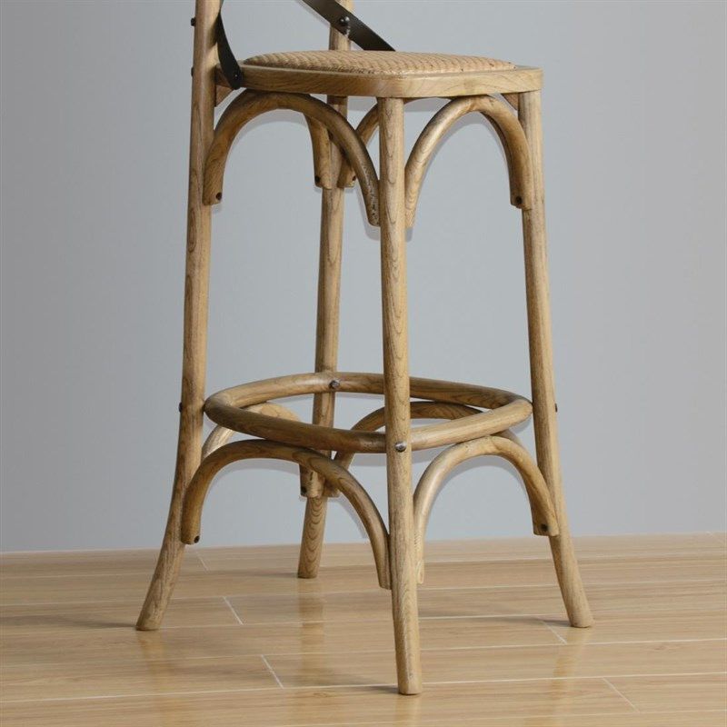 Taburete de bar Bolero de madera con respaldo cruzado natural