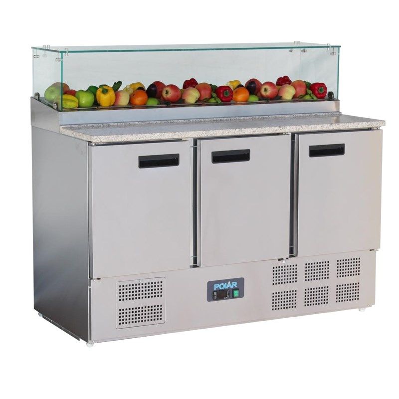 Polar G 系列 3 门披萨冷藏柜台带顶部展示柜 436L