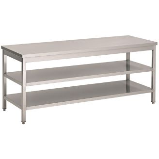 Mesa de trabajo Combisteel 600, estante inferior, estante intermedio, sin perfil de bloque