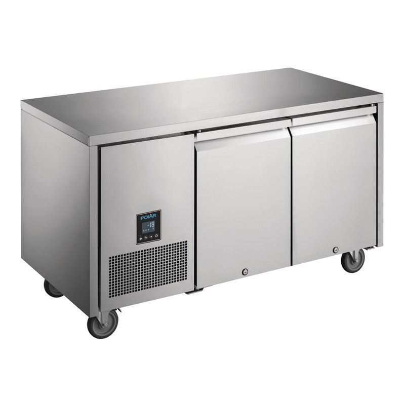 Banco de trabajo para congelador de acero inoxidable Polar U-Series - 2 puertas