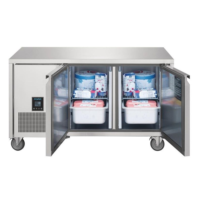 Banco de trabajo para congelador de acero inoxidable Polar U-Series - 2 puertas