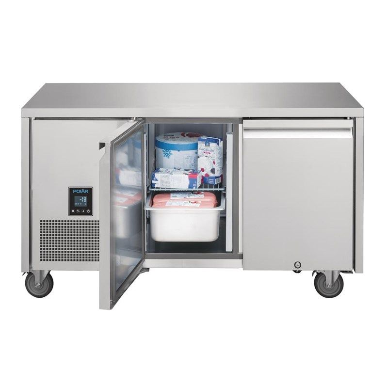 Banco de trabajo para congelador de acero inoxidable Polar U-Series - 2 puertas
