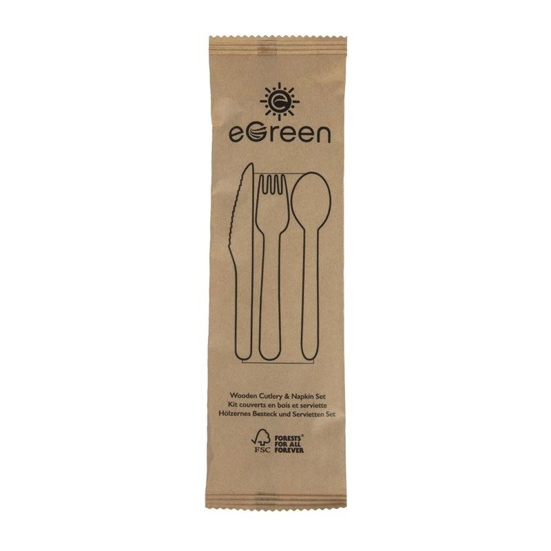 eGreen Juego de cubiertos de madera 4 en 1 empaquetados individualmente eGreen (250 piezas)