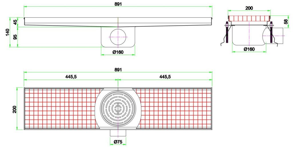 Combisteel 891x200 mm vloerput