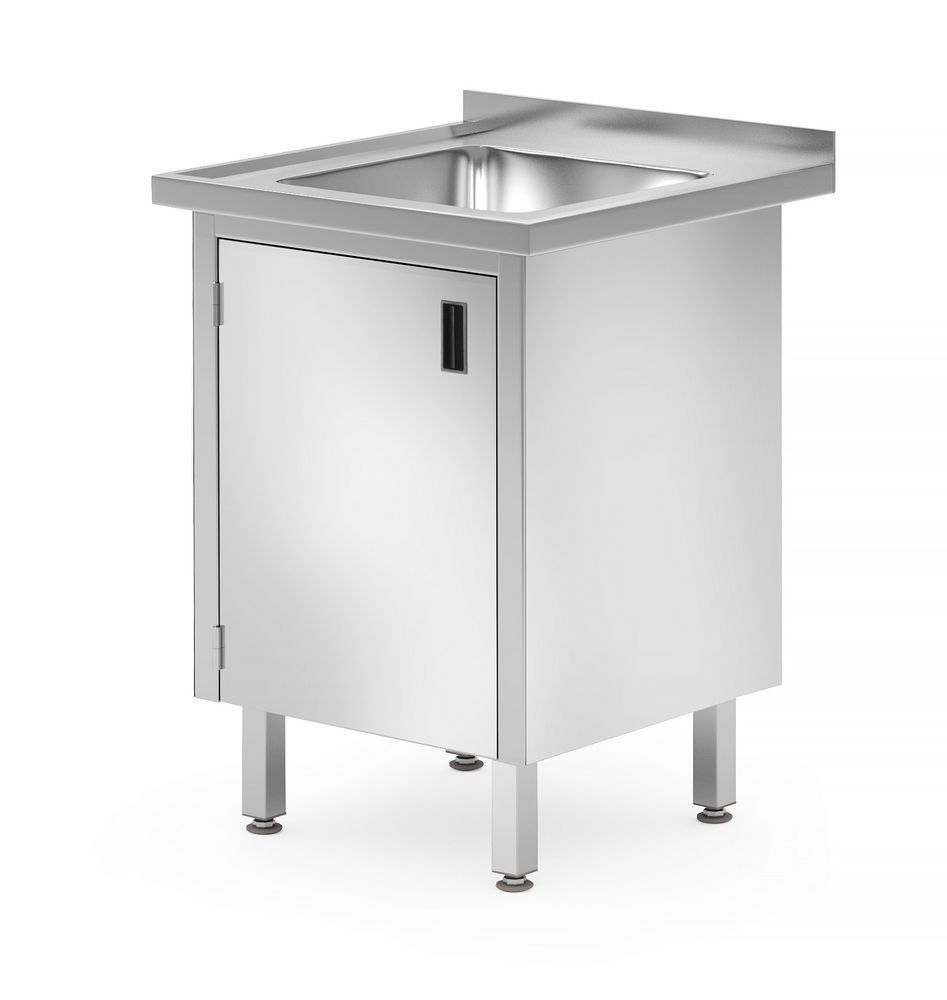 Hendi enkele spoeltafel met kast - gelast, diepte: 600 mm., Profi Line, 600x600x(H)850mm