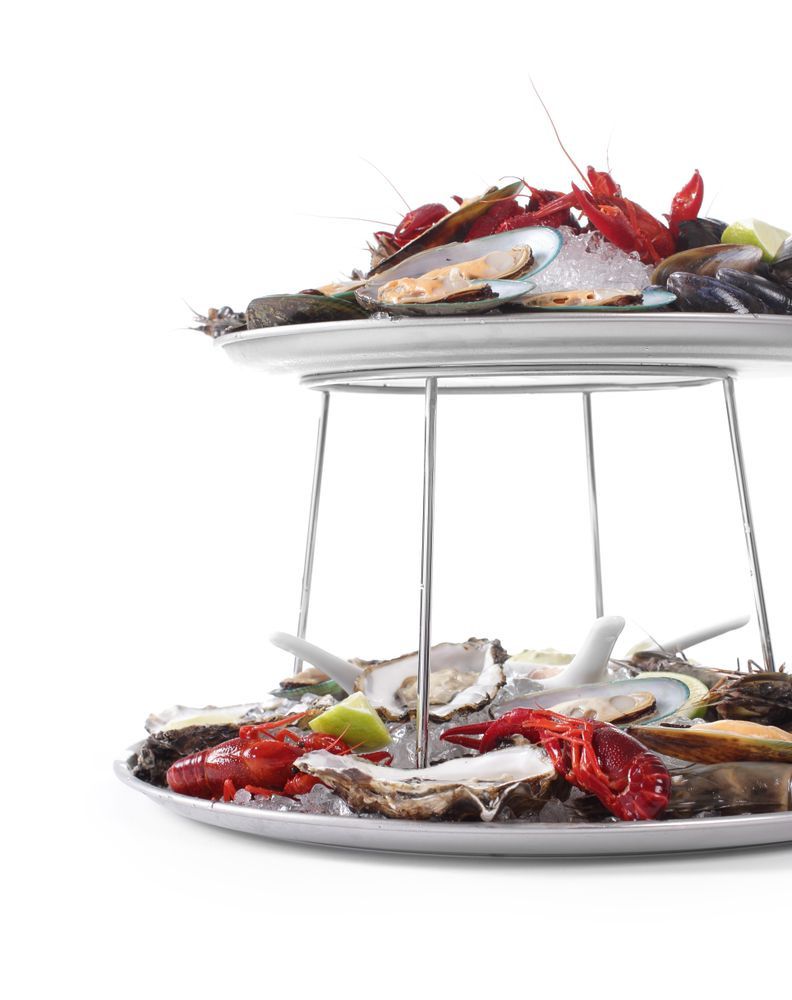 Hendi Seafood tallrikstativ - rostfritt st&aring;l med bricka 300 och 400 mm