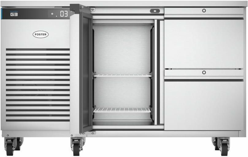 Foster 1/2 K&uuml;hlwerkbank mit T&uuml;r und 2 Schubladen Edelstahl und Aluminium EcoPro 3G
