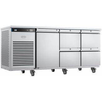 Foster 1/3 K&uuml;hlwerkbank mit T&uuml;r und 4 Schubladen Edelstahl Aluminium EcoPro 3G