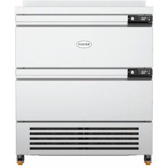 &Eacute;tabli &eacute;troit de r&eacute;frig&eacute;ration et de cong&eacute;lation Foster FlexDrawer, 2 tiroirs, dosseret en acier inoxydable
