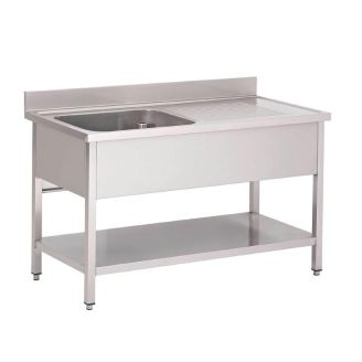 Gastro-M Stainless steel sink with backsplash and lower shelf 160x70x85 cm
