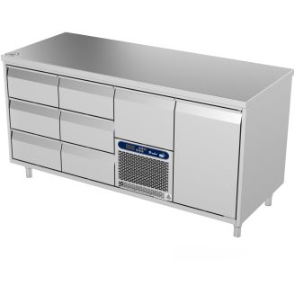 Bancada refrigerada Roeder Acer - 4 se&ccedil;&otilde;es - 2 x 3 gavetas | motor + gaveta | porta