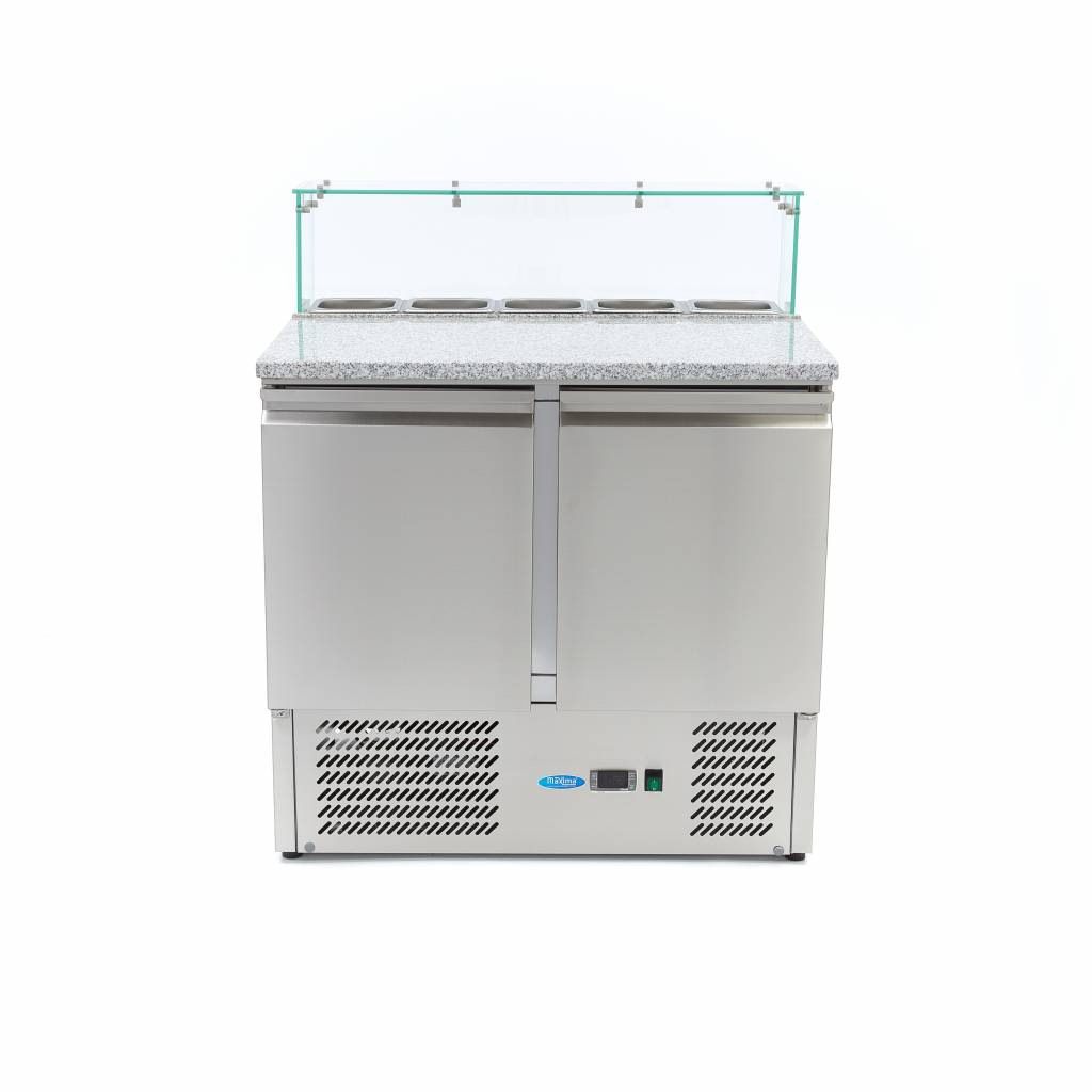 Maxima Pizza-Arbeitsplatte &ndash; 90 cm &ndash; 2 T&uuml;ren &ndash; 5 x 1/6 GN &ndash; inkl. Glasabdeckung