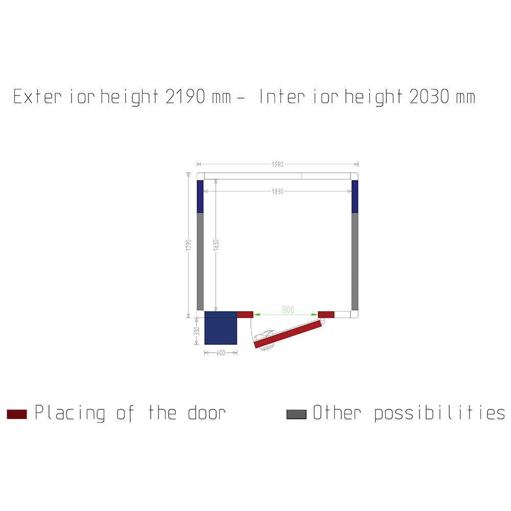 Diverso room iso 80 with group, dimensions int. 1830 x 1630 x h2030mm (6.06m&sup3;)