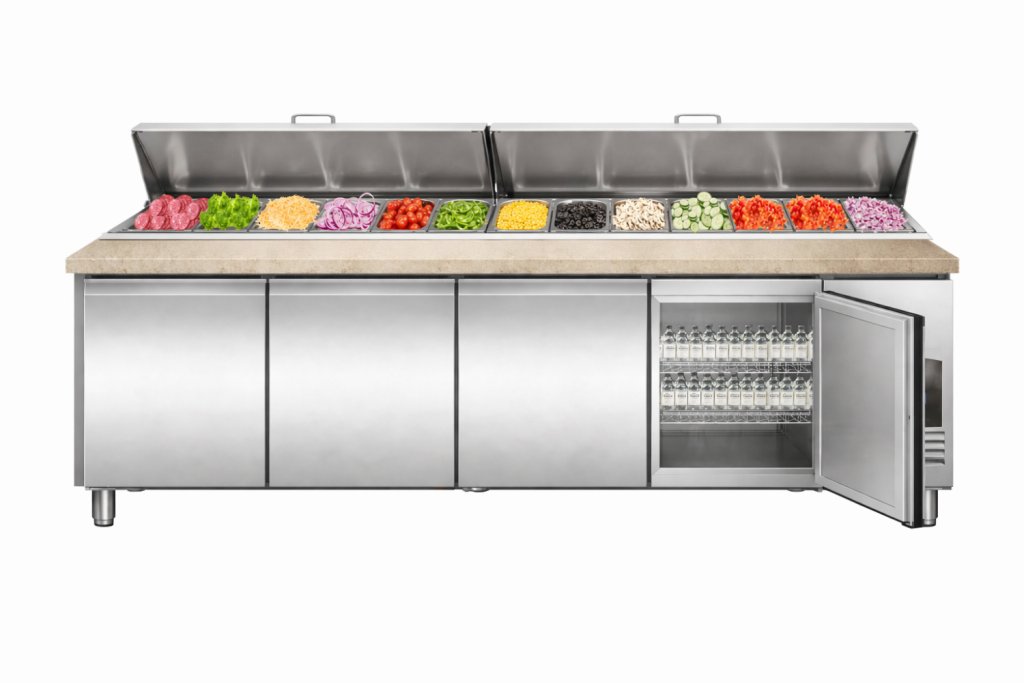 COMBISTEEL Encimera de granito Saladette de 4 puertas