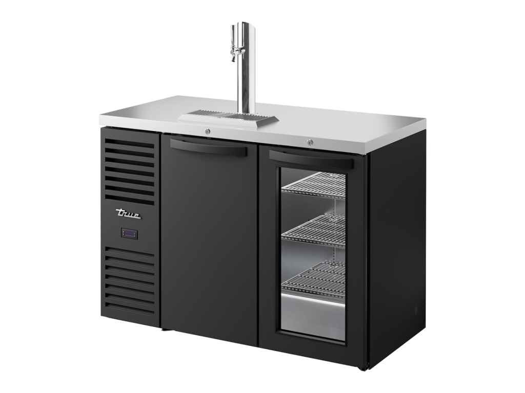 True Black Keg Cooler z kranem - 1 pełne i 1 szklane drzwi - 440 l
