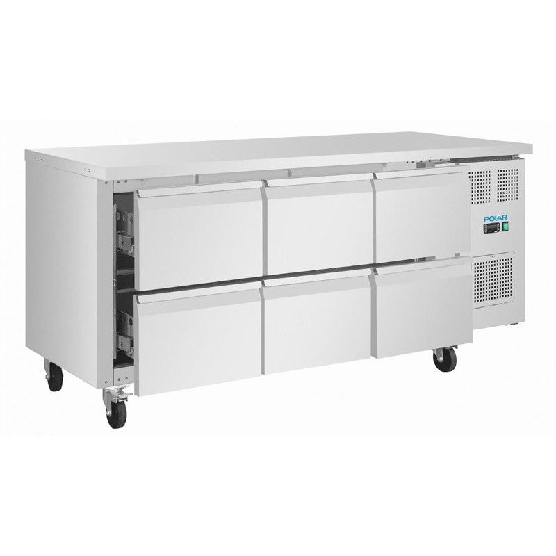 Polar U-Serie Gastronorm-K&uuml;hlarbeitstisch mit sechs Schubladen