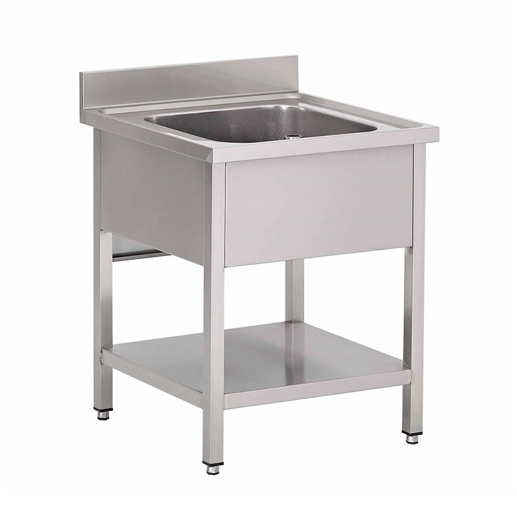Meuble sous-&eacute;vier avec 1 bac et cr&eacute;dence en acier inoxydable AISI 304, 800 mm (l)