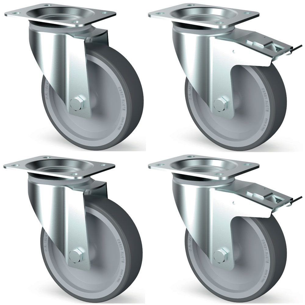 Diamond set of 4 stainless steel swivel casters, 2 of which have brakes