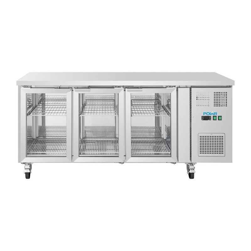Polar U-series 3-door refrigerated workbench with glass doors - UA069 - 302L