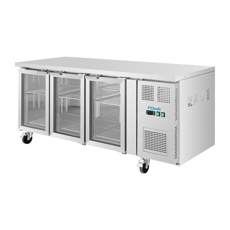 Polar U-series 3-door refrigerated workbench with glass doors - UA069 - 302L