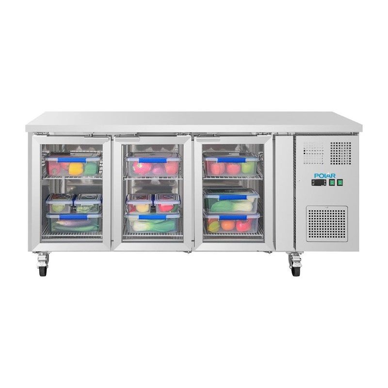 Polar U-series 3-door refrigerated workbench with glass doors - UA069 - 302L