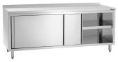 Bartscher Armario de trabajo de acero inoxidable, protector contra salpicaduras, puertas correderas, estante intermedio