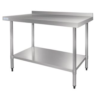 Vogue stainless steel work table with 90 cm backsplash