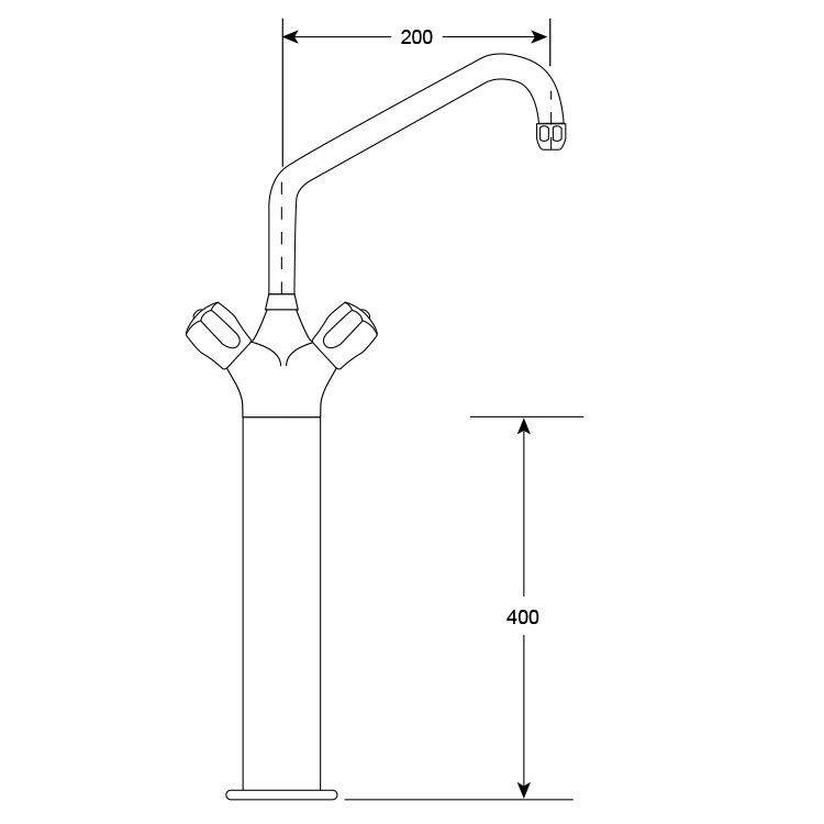 Mitigeur Gastro-Inox High Performance monobloc &Oslash;25mm, longueur 200mm sur colonne 400mm